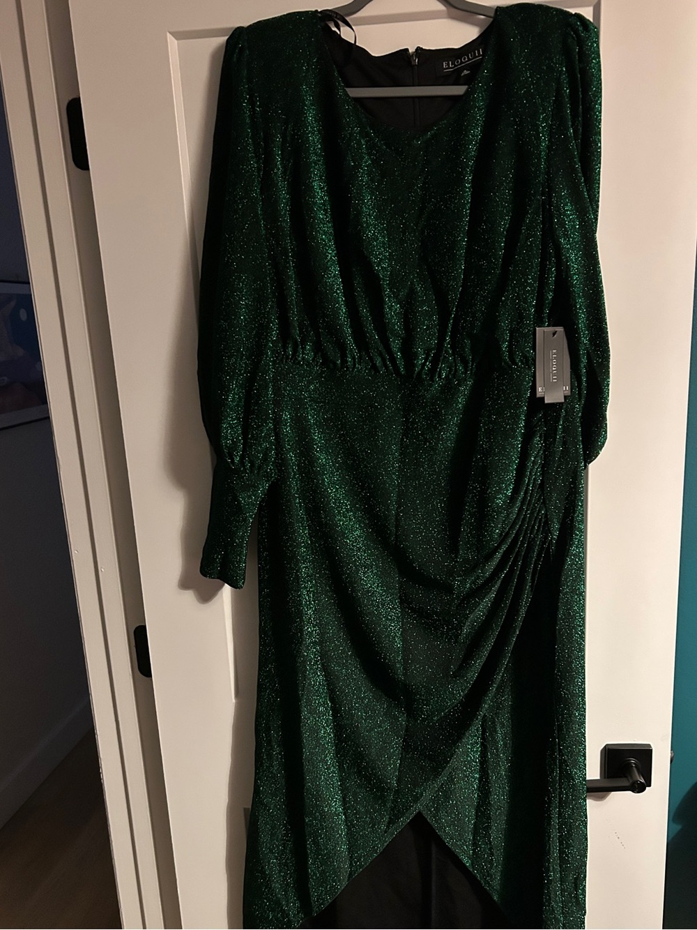 Eloquii Emerald Green Glitter Draped Midi Dress